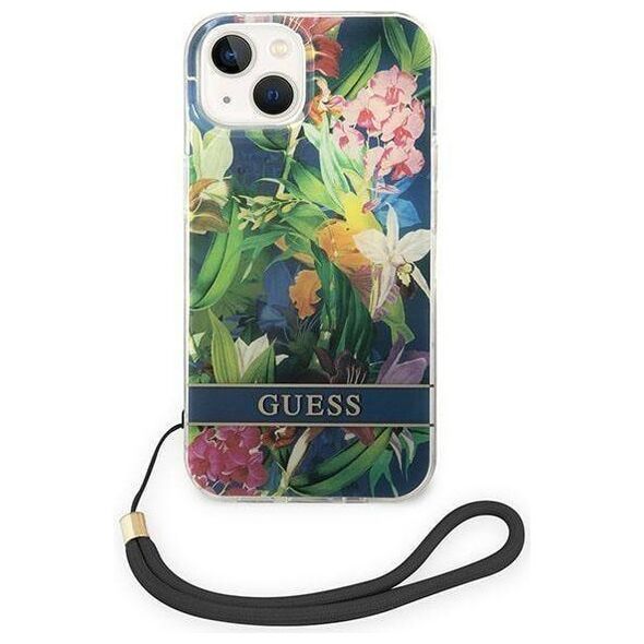 Original Case IPHONE 14 Guess Hardcase Flower Strap (GUOHCP14SHFLSB) blue 3666339093952