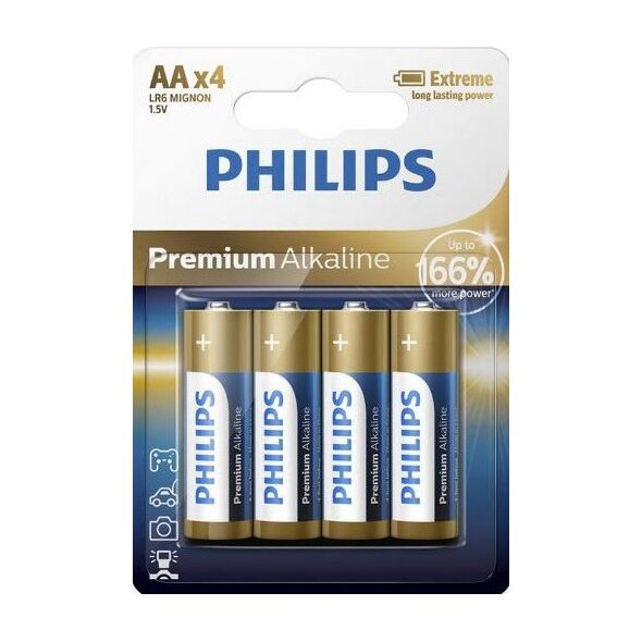 Battery PHILIPS AA LR6 4pcs Premium Alkaline 6959033840838