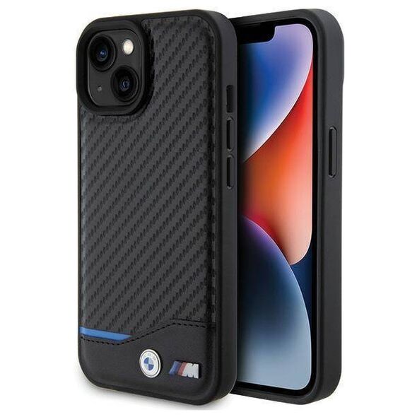 Original Case APPLE IPHONE 15 BMW Leather Carbon (BMHCP15S22NBCK) black 3666339143831