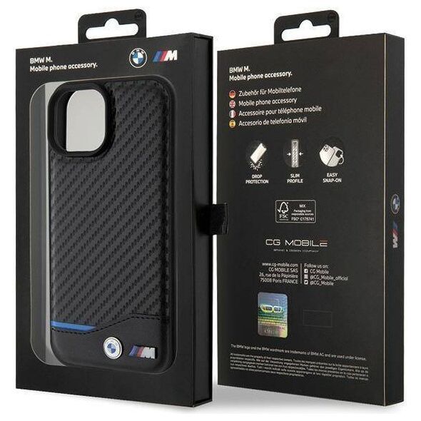 Original Case APPLE IPHONE 15 BMW Leather Carbon (BMHCP15S22NBCK) black 3666339143831