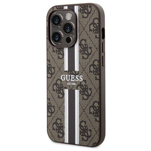 Original Case APPLE IPHONE 15 PRO Guess Hardcase 4G Printed Stripes MagSafe (GUHMP15LP4RPSW) brown 3666339203467