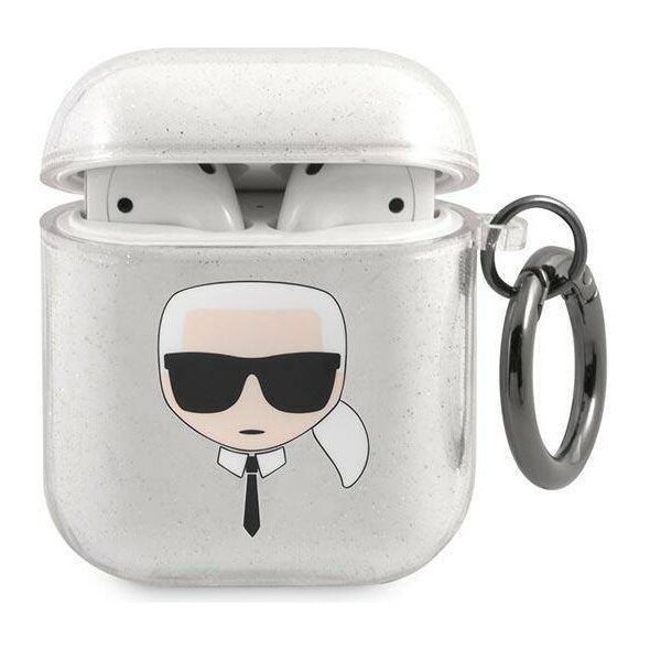 Original Case APPLE AIRPODS Karl Lagerfeld Cover Glitter Karl`s Head (KLA2UKHGS) silver 3666339030285