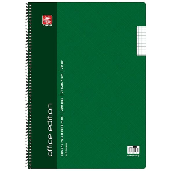 Typotrust Office Edition Τετράδιο Σπιράλ Α4 Καρέ 5x5 (2031) (TYP2031) έως 12 άτοκες Δόσεις