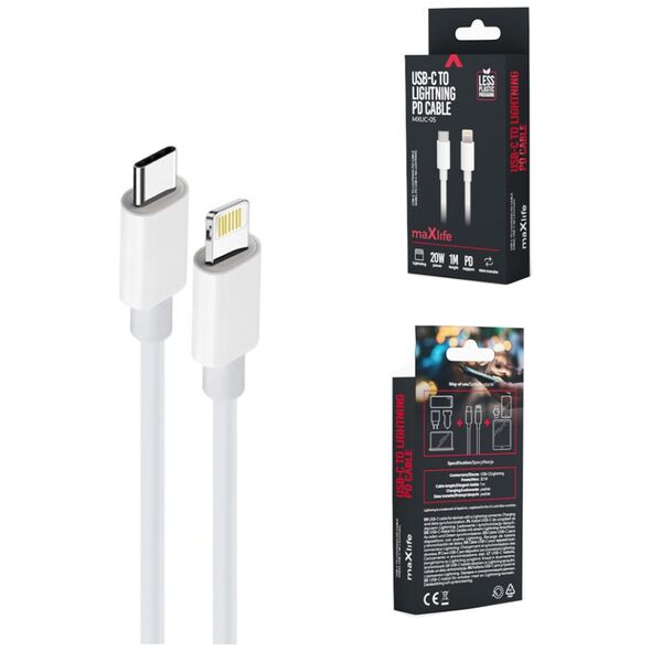 Maxlife MXUC-05 cable USB-C - Lightning 1,0 m 20W white 5900495916884