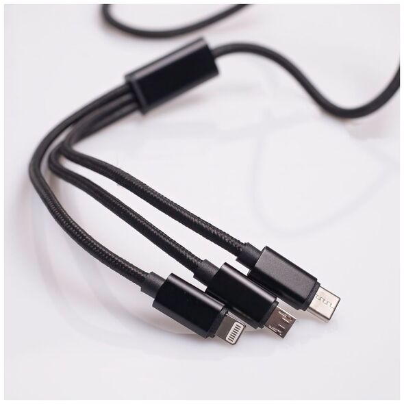 Maxlife 3in1 cable USB - Lightning + USB-C + microUSB 1,0 m 2,1A black nylon 5900495758200