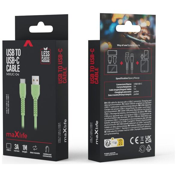 Maxlife MXUC-04 cable USB - USB-C 1,0 m 3A green 5900495875228
