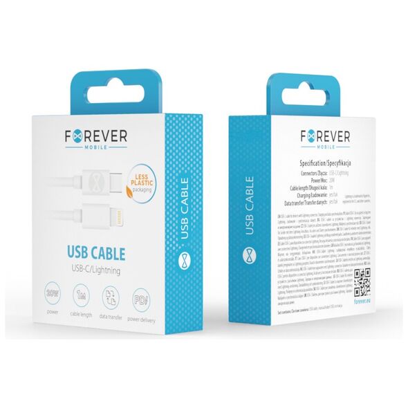 Forever cable USB-C - Lightning 1,0 m 20W white 5900495900203