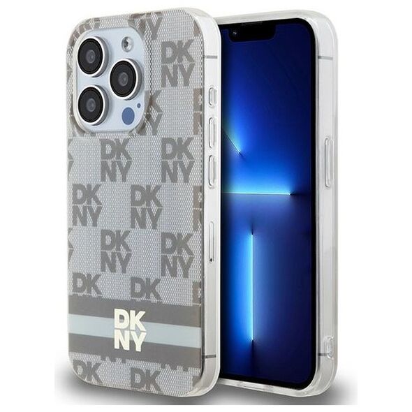 DKNY case for iPhone 15 Pro 6,1&quot; DKHMP15LHCPTSE beige HC Magsafe pc tpu checkered pattern w printed stripes 3666339269517
