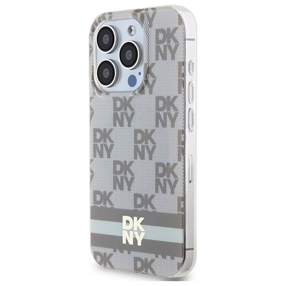 DKNY case for iPhone 15 Pro 6,1&quot; DKHMP15LHCPTSE beige HC Magsafe pc tpu checkered pattern w printed stripes 3666339269517