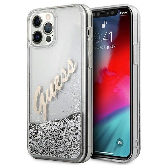 Original Case IPHONE 12 PRO MAX Guess Hardcase Glitter Vintage Script (GUHCP12LGLVSSI) silver 3700740495353