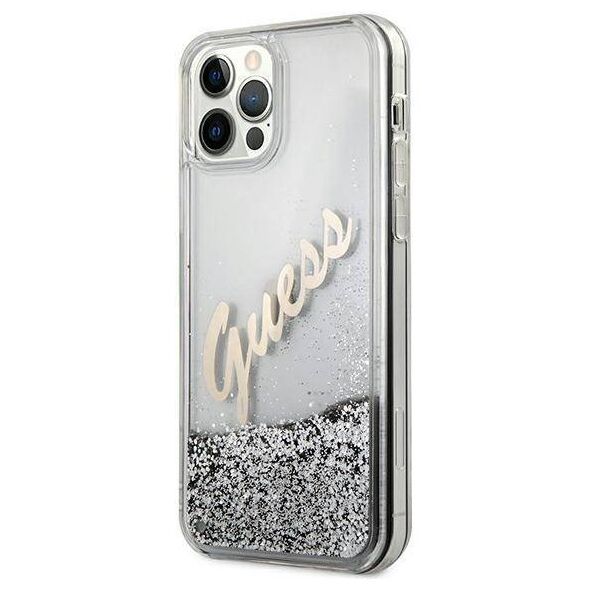 Original Case IPHONE 12 PRO MAX Guess Hardcase Glitter Vintage Script (GUHCP12LGLVSSI) silver 3700740495353
