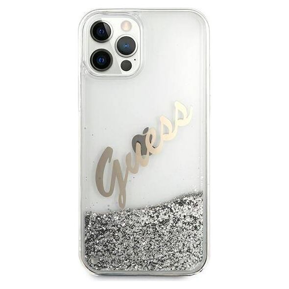 Original Case IPHONE 12 PRO MAX Guess Hardcase Glitter Vintage Script (GUHCP12LGLVSSI) silver 3700740495353