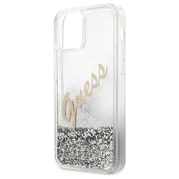 Original Case IPHONE 12 PRO MAX Guess Hardcase Glitter Vintage Script (GUHCP12LGLVSSI) silver 3700740495353