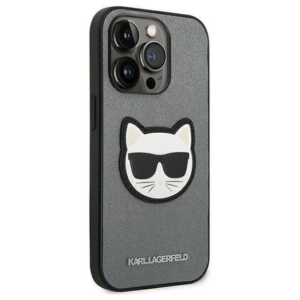 Original Case IPHONE 14 PRO Karl Lagerfeld Hardcase Saffiano Choupette Head Patch silver 3666339077013