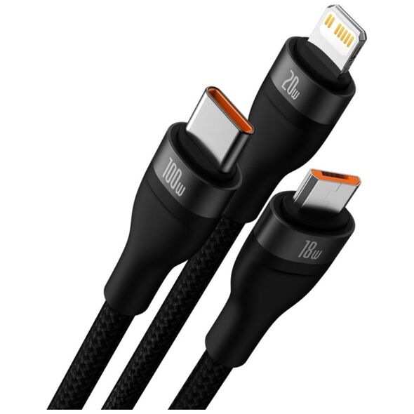 Baseus cable 3in1 Flash II USB + USB-C - Lightning + USB-C + microUSB 1,5 m 3,5A black 100W 6932172608743