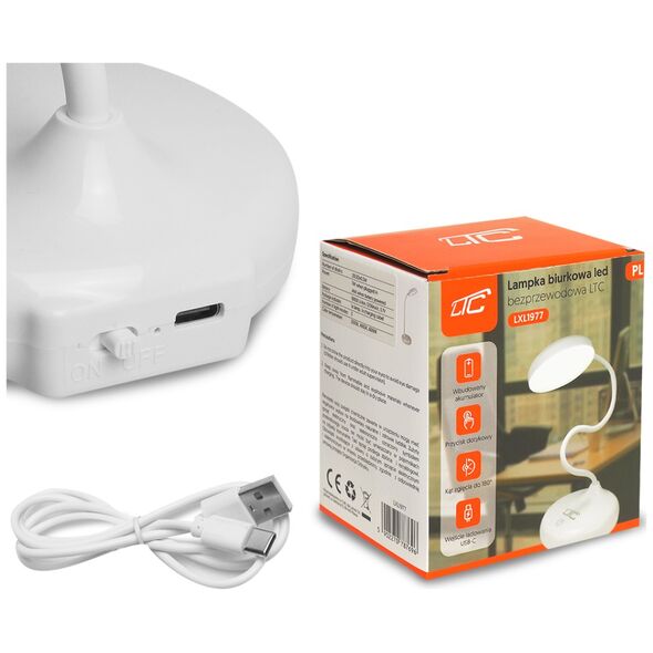 LED desk Lamp 10W, 3000/4500/6000K, induction charging, touch control, dimmer, white,  LTC 5902270787689