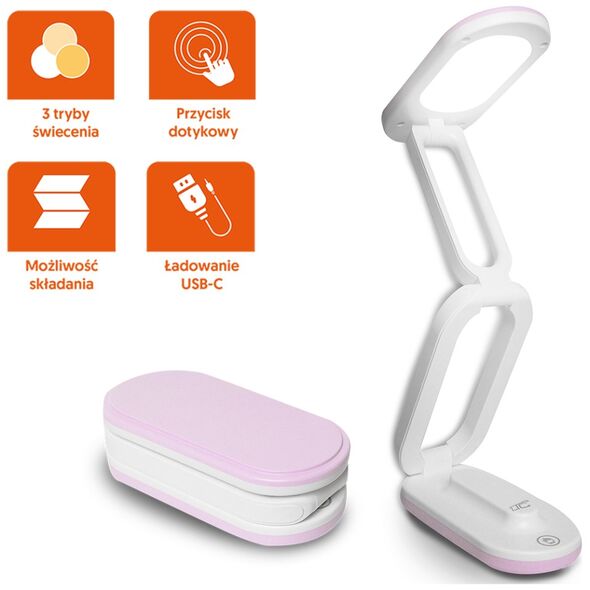 Collapsable LED desk Lamp 10W, 3000/4500/6000K, 1200mAh, pink, LTC 5902270787719
