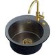 Zlewozmywak Steiner ART JAMES 210 (Ø51x20) Steingran Art Gold Black Pearl z syfonem manualnym, baterią Naomi i zaślepką - czarny opalizacja złota 8408428 5903242537011