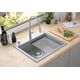 Zlewozmywak GraniteQ Quadron | KURT 110 | kuchenny zlewozmywak granitowy CZARNY kropkowany | wymiary: 59,5 x 50 x 21,5 cm | akcesoria: syfon, dozownik, deska, Qmata | 1-komorowy wpuszczany | podbudowa szafki: od 60 cm 12945682 5904310998543