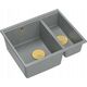 Zlewozmywak GraniteQ QUADRON | LOGAN 150 | granitowy zlewozmywak kuchenny SZARY + ZŁOTO PVD | wymiary: 56 x 46 x 22 cm | 1,5-komorowy podwieszany | podbudowa szafki od: 60 cm 12945695 5904310998789