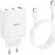 Ładowarka Hoco HOCO ładowarka sieciowa 2 x Typ C + USB A + kabel Typ C do Lightning PD QC3.0 3A 35W N33 biała 13968325 6942007621083