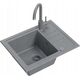 Zlewozmywak BEN 116 zlewozmywak granitowy silver stone 55x44 z szarą baterią ze stałą wylewką, z szarym syfonem i szarą zaślepką 14010822 5905505505973