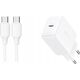 Ładowarka Joyroom Ładowarka Joyroom JR-TCF20 sieciowa USB-C PD 20W - biała + kabel USB-C / USB-C 1m 14295462 6956116723118