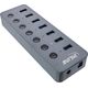 HUB USB InLine InLine® USB 3.2 Gen.1 hub, 7-port, with switch, aluminium, grey, with power supply unit