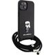 Karl Lagerfeld Karl Lagerfeld KLHCP15SSASKNPSK iPhone 15 6.1" hardcase czarny/black Crossbody Saffiano Monogram Metal Pin Karl & Choupette