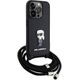 Karl Lagerfeld Karl Lagerfeld KLHCP15LSASKNPSK iPhone 15 Pro 6.1" hardcase czarny/black Crossbody Saffiano Monogram Metal Pin Karl & Choupette