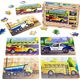 PuzzleOK Drewniane Puzzle 4w1 Pojazdy Układanka Zestaw Środki Transportu Samochody