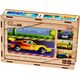 PuzzleOK Drewniane Puzzle 4w1 Pojazdy Układanka Zestaw Środki Transportu Samochody