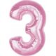 GoDan Balon foliowy cyfra 3 jasnoróżowa Smart 92cm