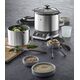 WMF Kuchenka do gotowania ryżu WMF mini (220 W, z pudełkiem na lunch, parowcem, oszczędzająca miejsce, wewnętrzna doniczka z pokrywką na wynos (1,0 l)) cromargan mat