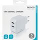 Deltaco DELTACO USB φορτιστής sieninis įkroviklis, 2x USB-A 2.4 A, iš viso 24 W, baltas USB-AC175 13434504 7333048047076