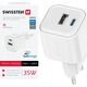 SWISSTEN Adapter sieciowy GaN 35W, 2-portowy, USB-A + USB-C, Smart IC