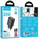 HOCO ładowarka sieciowa USB A + Typ C + kabel Typ C do Typ C PD QC3.0 3A 20W N61 czarna