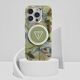 Etui Guess Glitter Flowers Triangle       Buttons MagSafe do iPhone 16 Pro zielony