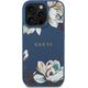 Etui Guess Grained Printed Flower         Pattern MagSafe do iPhone 16 Pro niebieski