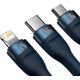 Kabel USB Baseus USB-A - USB-C + microUSB + Lightning 1.2 m Niebieski (BSU3888)