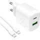 Φορτιστής τοίχου Puro PROLITE 20W USB-A / USB-C + καλώδιο USB-C - USB-C 1.2m - λευκός