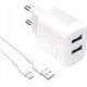 Φορτιστής τοίχου Puro PROLITE 10W 2x USB-A + καλώδιο USB-A - USB-C 1.2m - λευκή