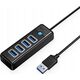 HUB 4-portowy USB-A 3.0 przewód 0,15M - czarny