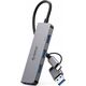 HUB 4-portowy input 2w1: USB-A/USB-C / output: 3x USB-A 2.0 + 1x USB-A 3.0 καλώδιο 0,17M - γκρι