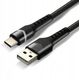Πλεκτό καλώδιο USB -> USB-C 2m 3A RGB LED μαύρο