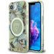 Θήκη Guess IML Metal Glitter Flowers Triangle MagSafe για iPhone 16e πράσινο