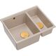 LOGAN 150 GraniteQ νεροχύτης PEARL BEIGE 56x46x22 cm 1,5-θέσεων χωρίς οπή υποκαθήμενος + χειροκίνητο σιφόνι χαλκού εξοικονόμησης χώρου
