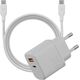 Φορτιστής τοίχου Bazic Goport Velox Kit 1xUSB-C 1xUSB-A GaN 35W με πλεκτό καλώδιο λευκό
