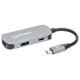MANHATTAN USB-C 3-in-1 Μετατροπέας με Παροχή Ισχύος USB 3.2 Τύπου-C Αρσενικό σε HDMI 4K30Hz USB-A 5Gbit/s και USB-C PD 100W Αλουμίνιο Γκρι