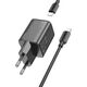 Φορτιστής τοίχου για κινητό τηλέφωνο HOCO USB A + USB C QC PD 3A 20W + καλώδιο USB C σε Lightning N41 μαύρο